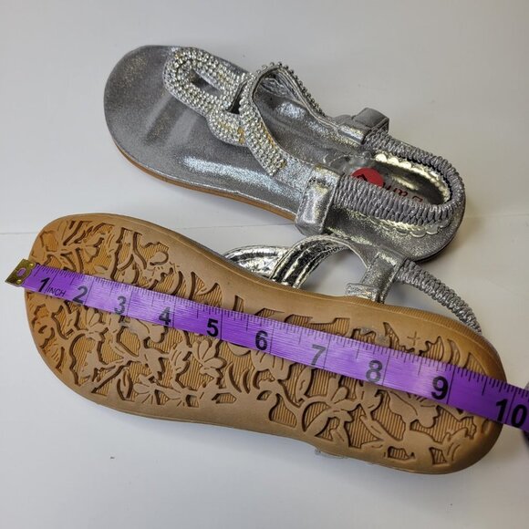 SIZE 9 Silver Sparkly Womens Sandals Adjustable Strap Toe Post Holiday Sandals - Picture 6 of 10